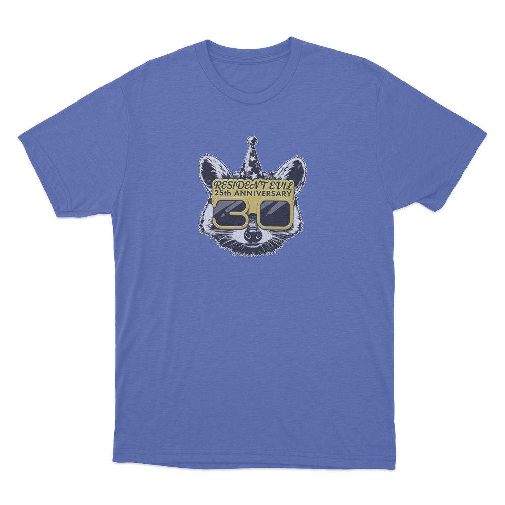Resident Evil 30th Anniversary Mr. Raccoon Unisex T Shirt Blue Resident Evil 30th Anniversary Mr. Raccoon Unisex T Shirt Blue