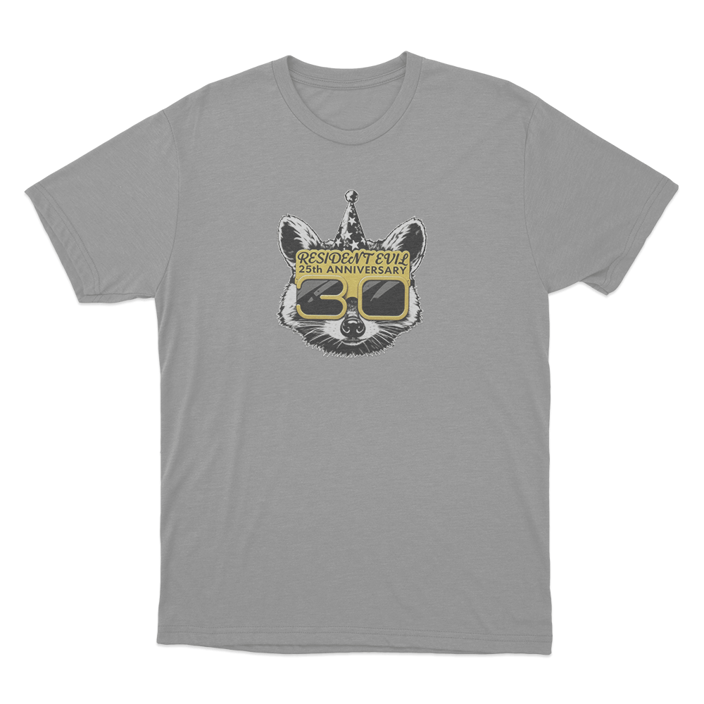 Resident Evil 30th Anniversary Mr. Raccoon Unisex T Shirt Grey Resident Evil 30th Anniversary Mr. Raccoon Unisex T Shirt Grey